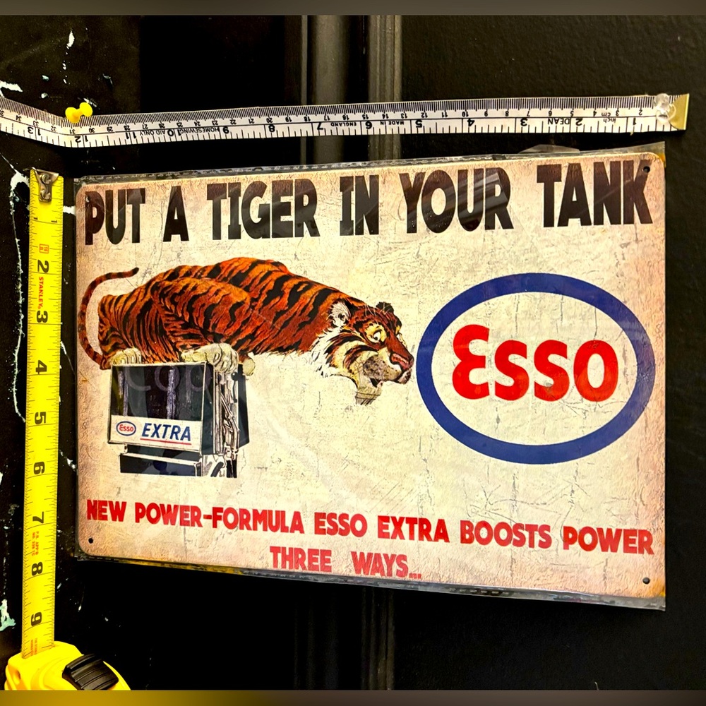 🌅3/$20 Retro Metal Sign - 8” x 12” Tin Sign - Vintage Look - Esso Tiger Horizon